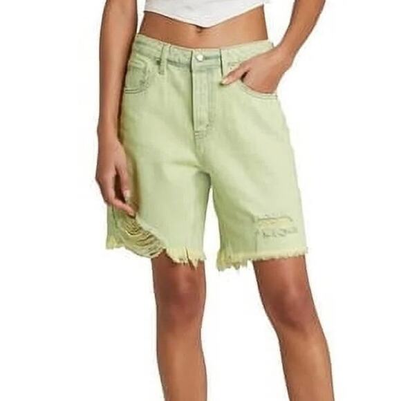 NWT Wild Fable High Rise Distressed Denim Bermuda Jean Shorts Lime Size 0/25 - Picture 1 of 16